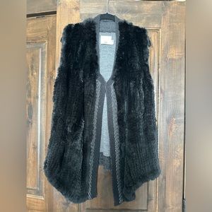 Vince Black Draped Rabbit Fur & Wool Vest